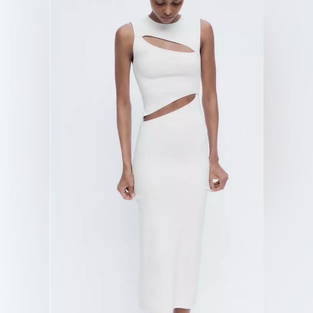 Zara Elegant White Cut-Out Dress